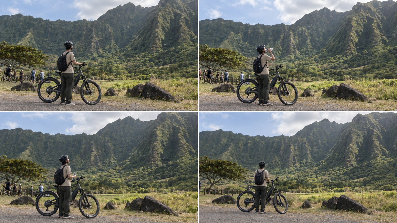 分镜 02 · E-bike 途中停下来望山